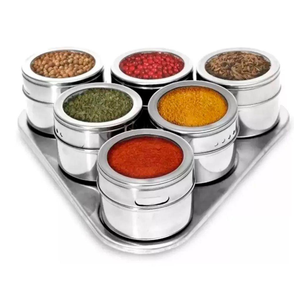 Porta Condimento Tempero Magnético Inox 6 Potes Com Imã - 3
