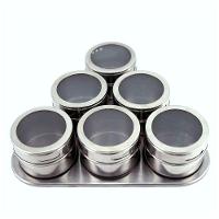 Porta Condimento Tempero Magnético Inox 6 Potes Com Imã - 1