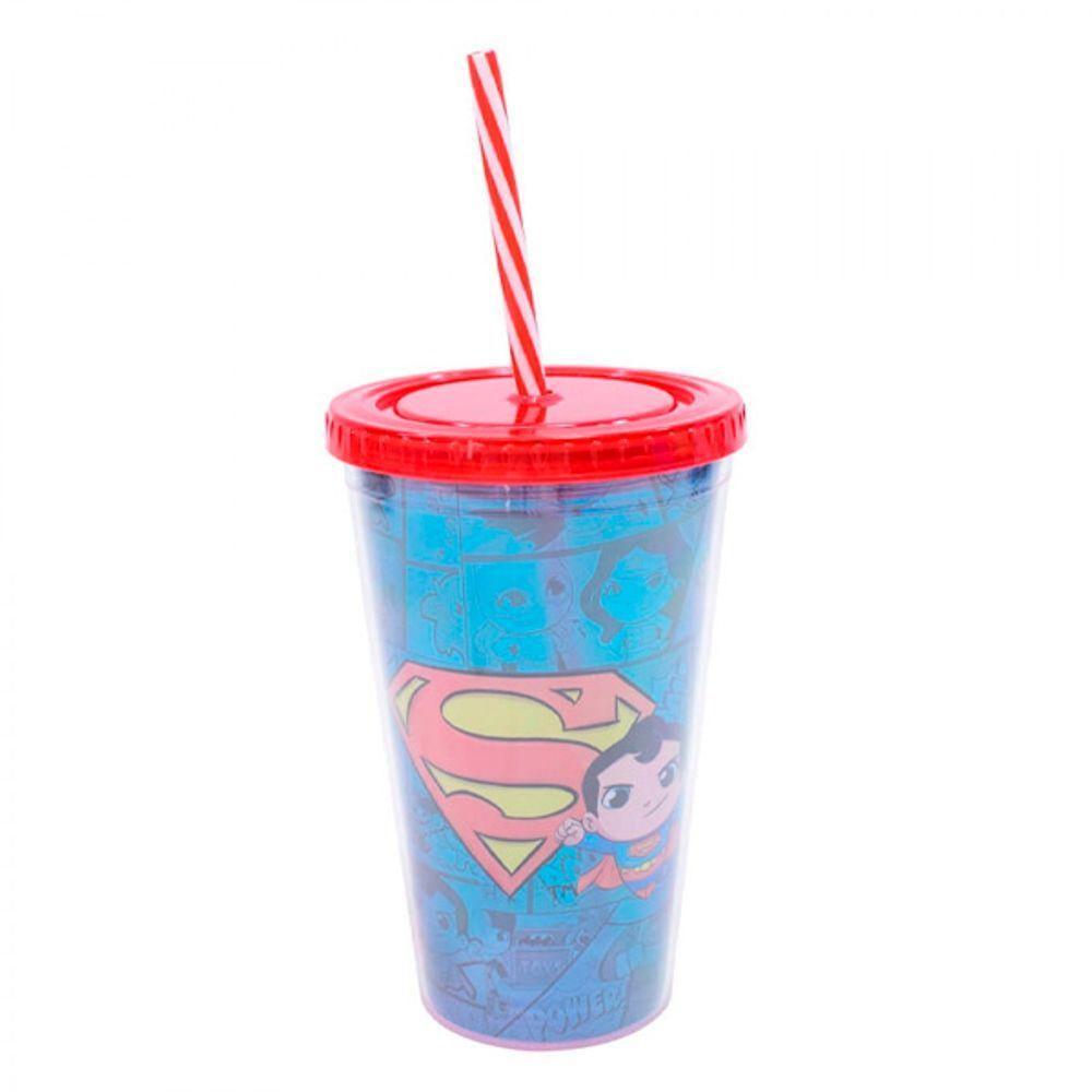 Copo Com Canudo Super Homem Dc Comics 450ml Tasco Inport - 1