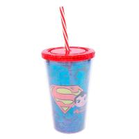 Copo Com Canudo Super Homem Dc Comics 450ml Tasco Inport - 1