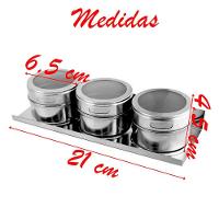 Porta Condimento Tempero Magnético Inox 3 Potes Com Imã - 3