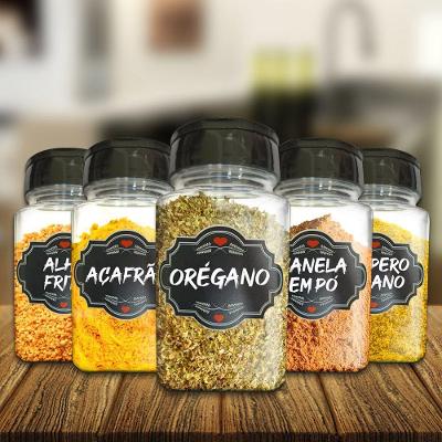Pote Tempero Kit 12 Potes+24 Etiquetas Adesivas Q170 Preta