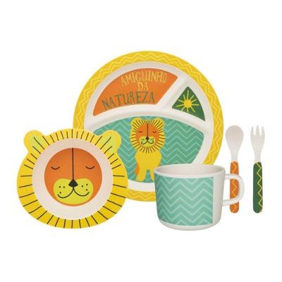 Conjunto de Refeição Infantil Leãozinho 5 Peças Amarelo Oxford