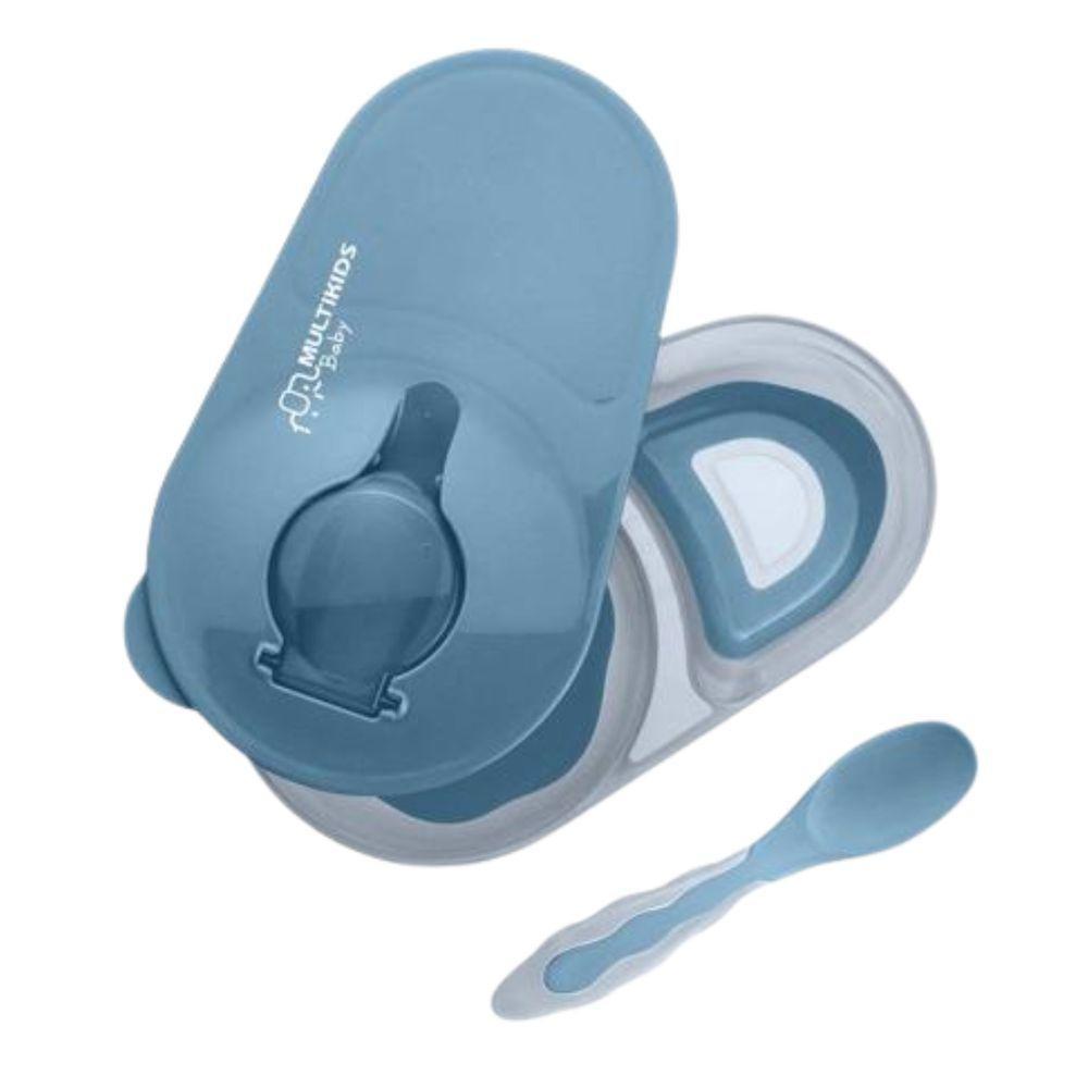 Prato Fundo Com Divisória E Colher Azul - Multikids - 3
