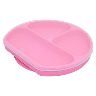 Prato De Silicone Infantil 3 Divisórias Com Base De Sucção Rosa Oxford