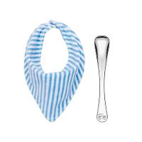Jogo Infantil Tramontina Com Babador Azul E Colher Em Aço Inox 2 Peças Azul - 2