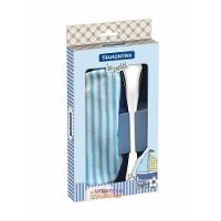 Jogo Infantil Tramontina Com Babador Azul E Colher Em Aço Inox 2 Peças Azul - 5