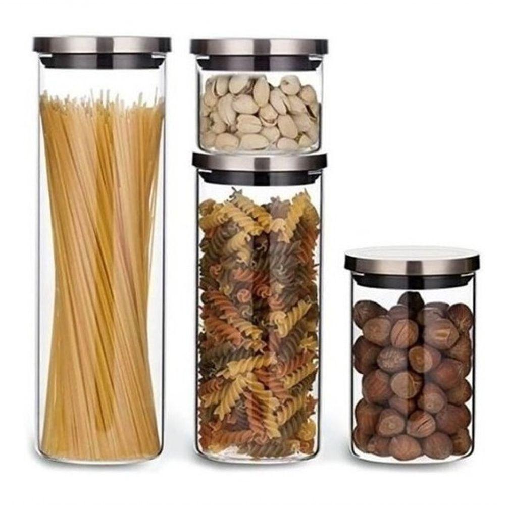 Porta Mantimentos Redondo Em Vidro Borossilicato Inox Mimo Style 1,3l - 3