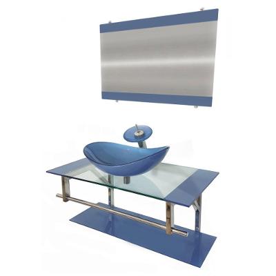 Gabinete de Vidro 90cm Inox com Cuba Oval Azul