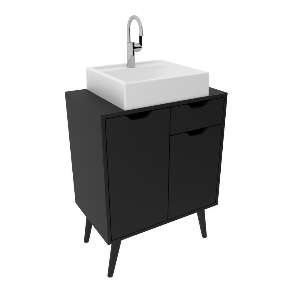 Gabinete Banheiro 60cm 2 Portas E 1 Gaveta Retrô Multimóveis Cr10118 Preto Preto - 1