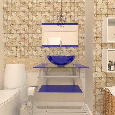 COMBO 2 EM 1 GABINETE DE VIDRO 60CM AC COM CUBA REDONDA + TORNEIRA ALGARVE - AZUL ESCURO