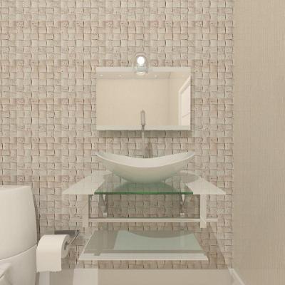 Kit Gabinete de Vidro 60 cm Cuba e Torneira Algarve Branco