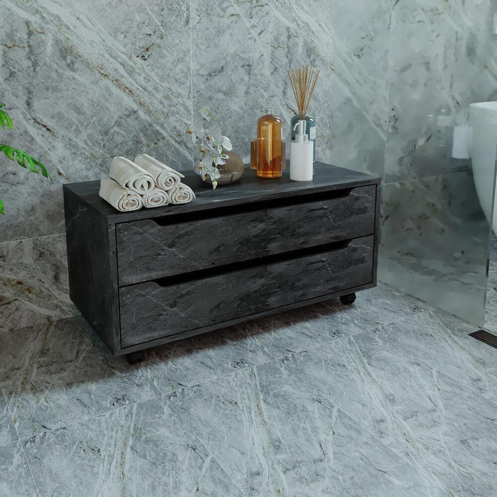 Gabinete Banheiro 80cm 2 Gavetas Retrô Com Rodízios Multimóveis Cr10121 Mármore Lunar Mármore Lunar - 4