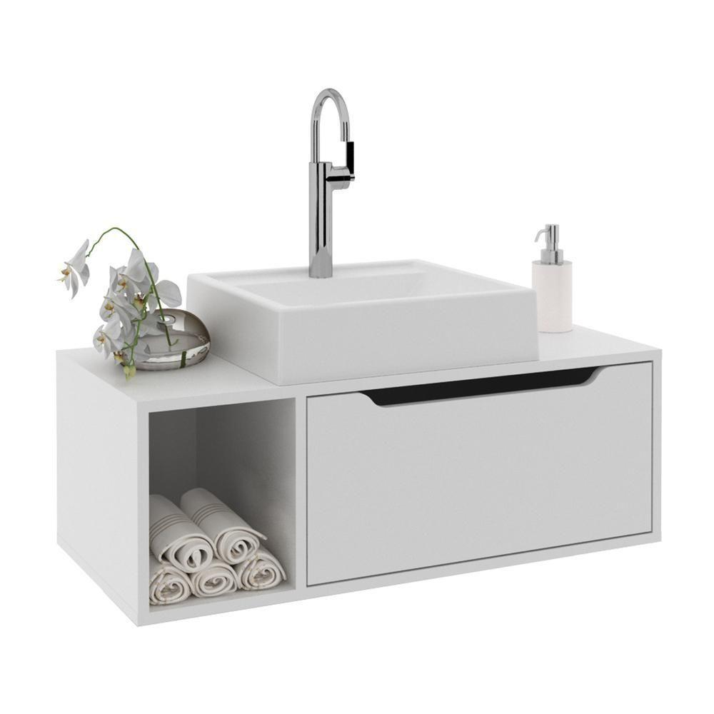 Gabinete Banheiro 80cm Com 1 Porta E Nicho Multimóveis Cr10122 Branco Branco - 1