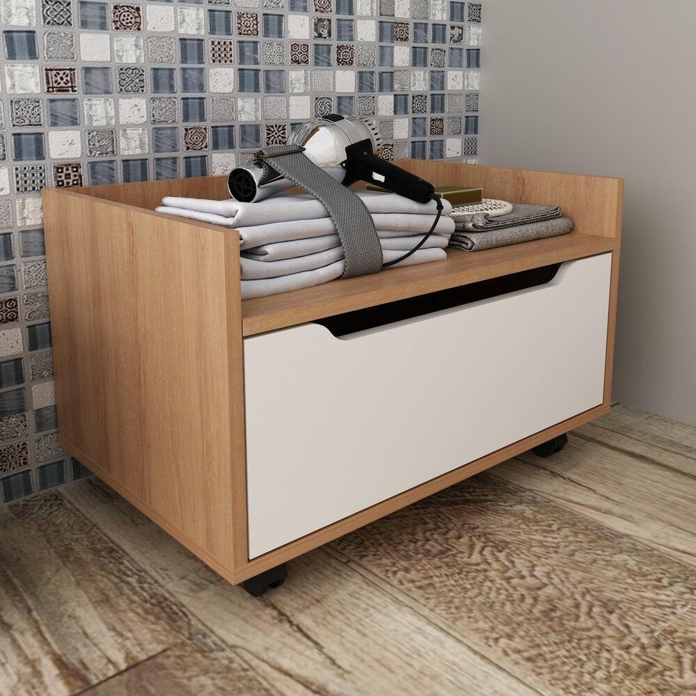 Gabinete Banheiro 60cm Com 1 Gaveta E Rodízios Multimóveis Cr10124 Amêndoa-branco Amêndoa-branco - 4