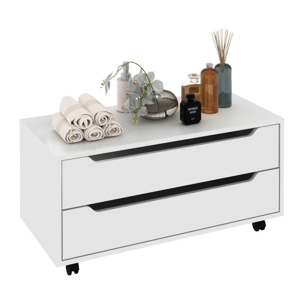 Gabinete Banheiro 80cm 2 Gavetas Retrô Com Rodízios Multimóveis Cr10121 Branco Branco - 1
