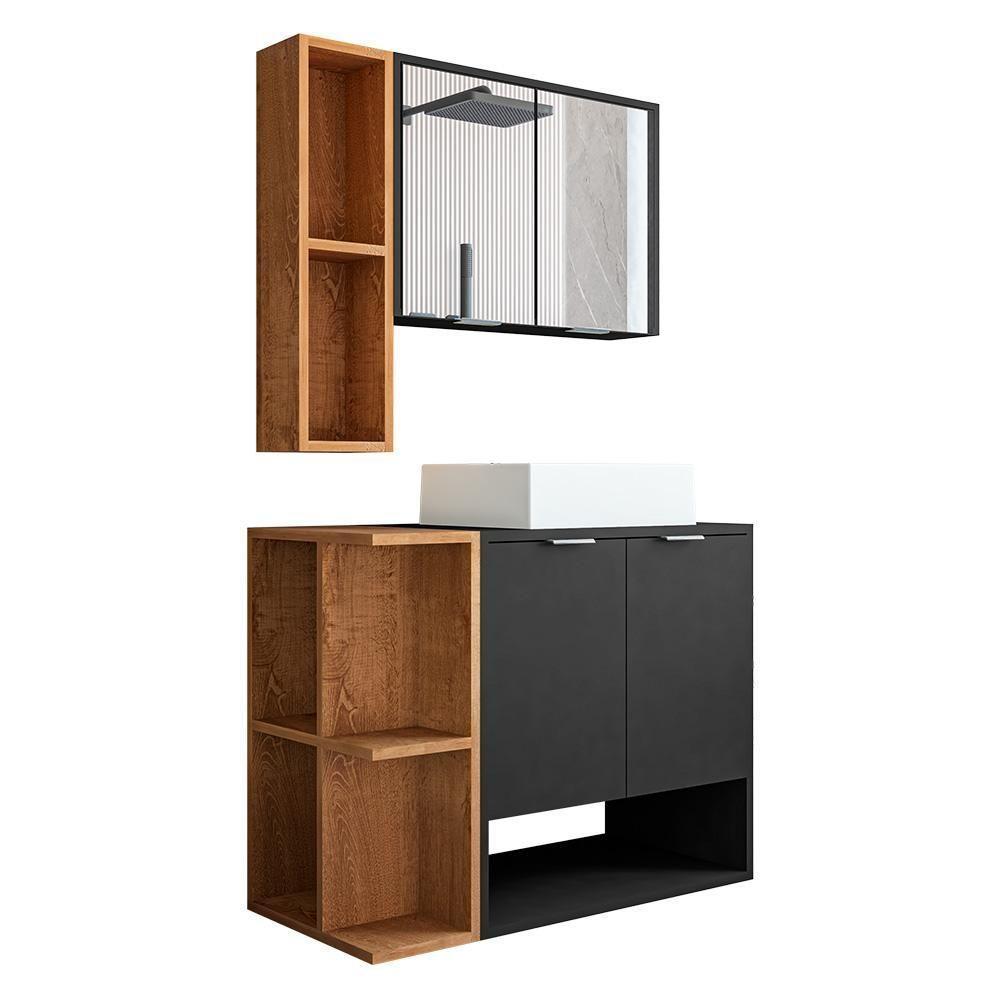 Gabinete Banheiro Star Com Cuba Dalla E Valvula Click Black Preto Fosco/naturale Preto Fosco/naturale - 1