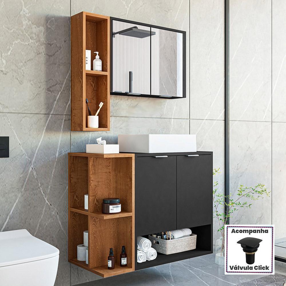 Gabinete Banheiro Star Com Cuba Dalla E Valvula Click Black Preto Fosco/naturale Preto Fosco/naturale - 2