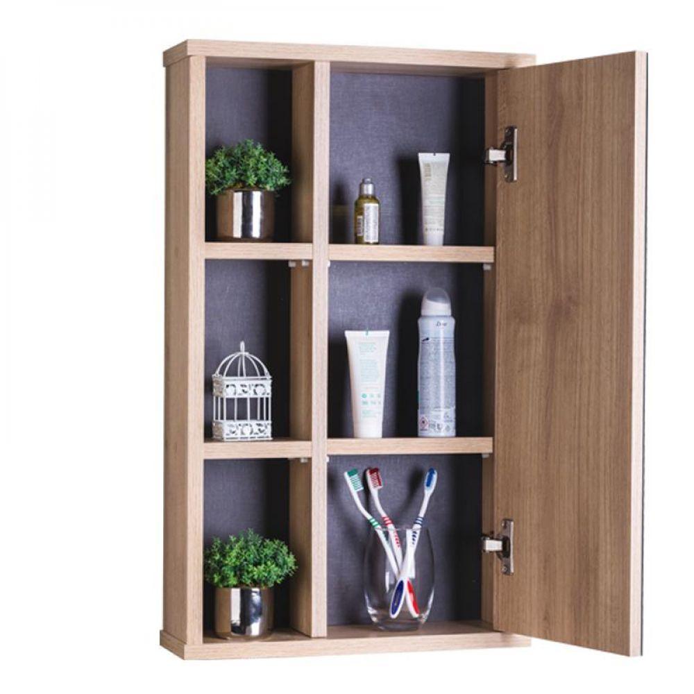 Armário para Banheiro com Espelho Milano Carvalho e Grafite - 4