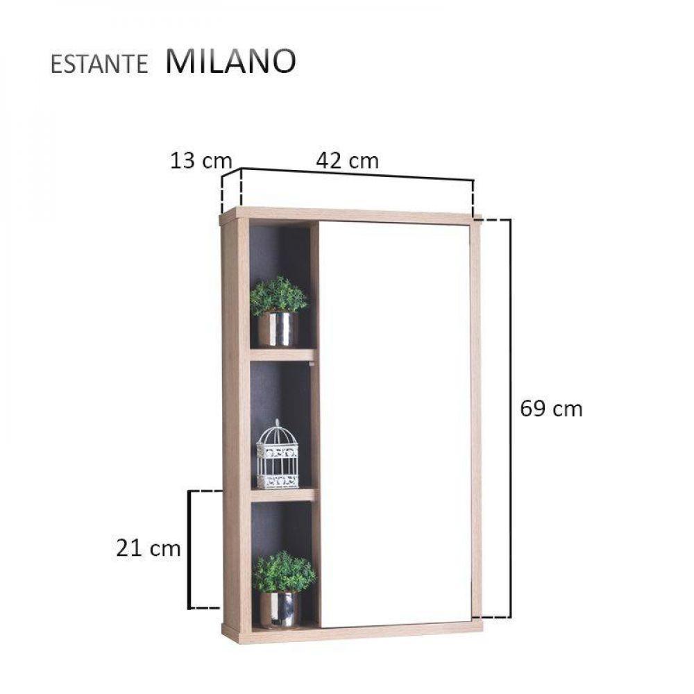 Armário para Banheiro com Espelho Milano Carvalho e Grafite - 5