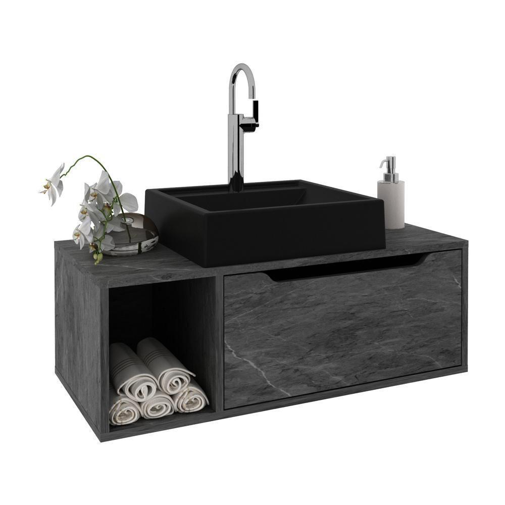 Gabinete Banheiro 80cm Com 1 Porta E Nicho Multimóveis Cr10122 Mármore Lunar Mármore Lunar - 1