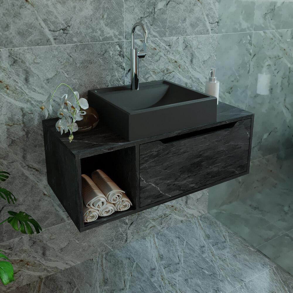 Gabinete Banheiro 80cm Com 1 Porta E Nicho Multimóveis Cr10122 Mármore Lunar Mármore Lunar - 3