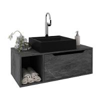 Gabinete Banheiro 80cm Com 1 Porta E Nicho Multimóveis Cr10122 Mármore Lunar Mármore Lunar - 1