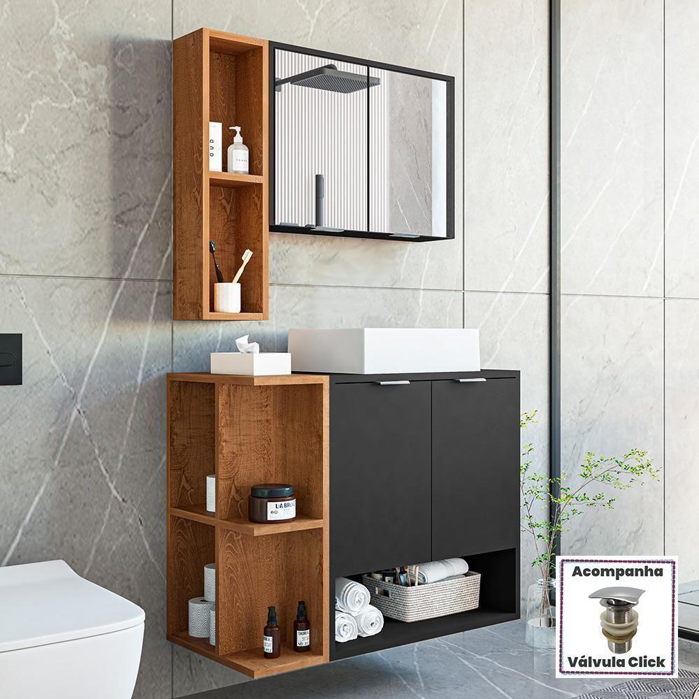 Gabinete Banheiro Star Com Cuba Dalla E Valvula Click Inox Preto Fosco/naturale Preto Fosco/naturale - 2