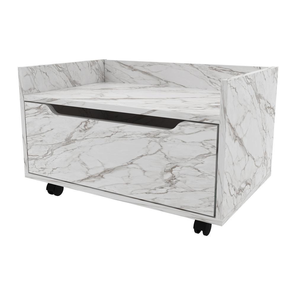 Gabinete Banheiro 60cm Com 1 Gaveta E Rodízios Multimóveis Cr10124 Mármore Branco Mármore Branco - 2