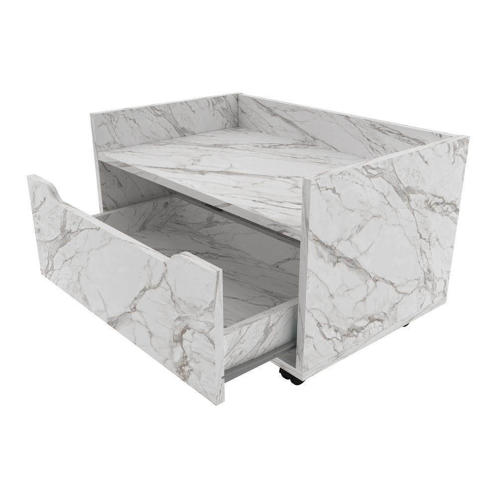 Gabinete Banheiro 60cm Com 1 Gaveta E Rodízios Multimóveis Cr10124 Mármore Branco Mármore Branco - 3