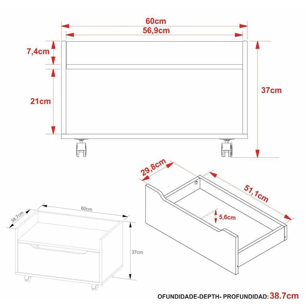 Gabinete Banheiro 60cm Com 1 Gaveta E Rodízios Multimóveis Cr10124 Mármore Branco Mármore Branco - 4