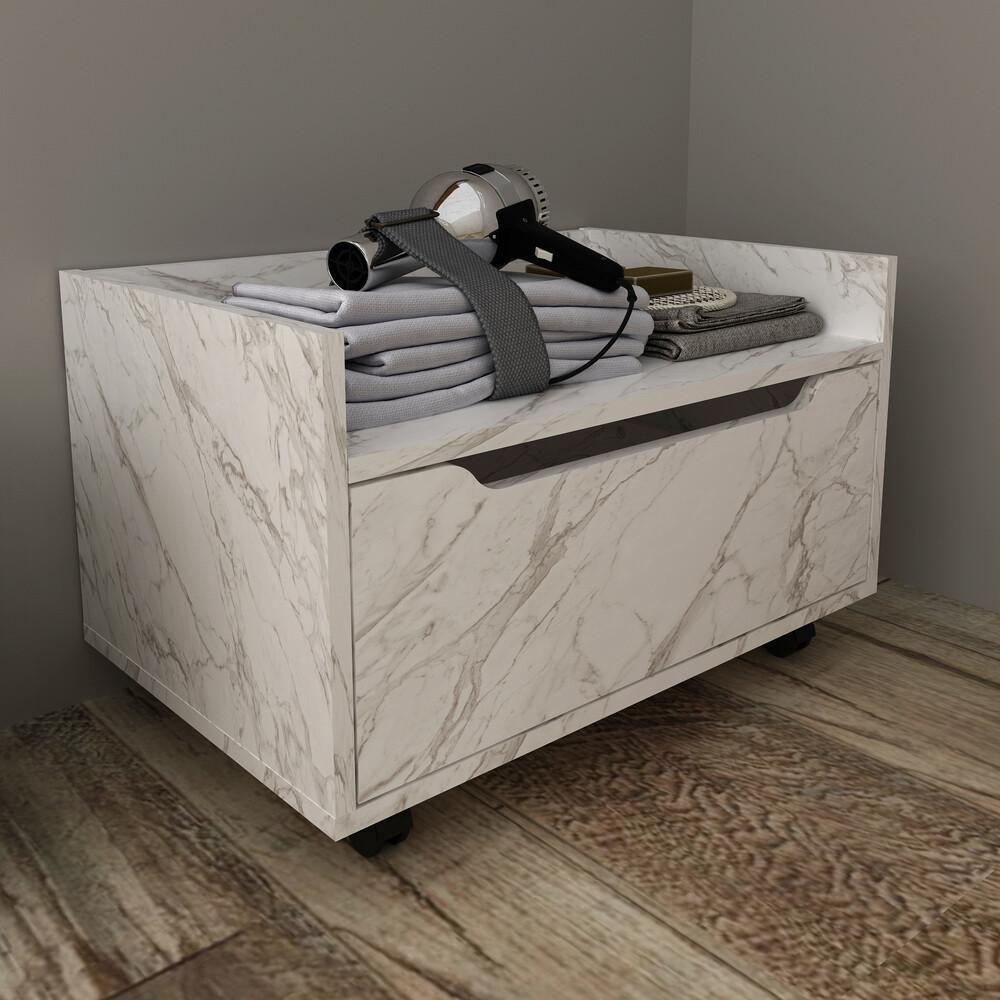 Gabinete Banheiro 60cm Com 1 Gaveta E Rodízios Multimóveis Cr10124 Mármore Branco Mármore Branco - 5