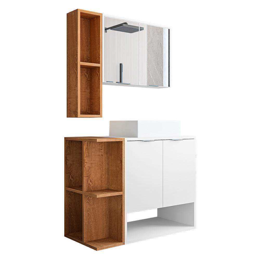 Gabinete Banheiro Star Com Cuba Dalla E Valvula Click Black Branco/naturale Branco/naturale - 1