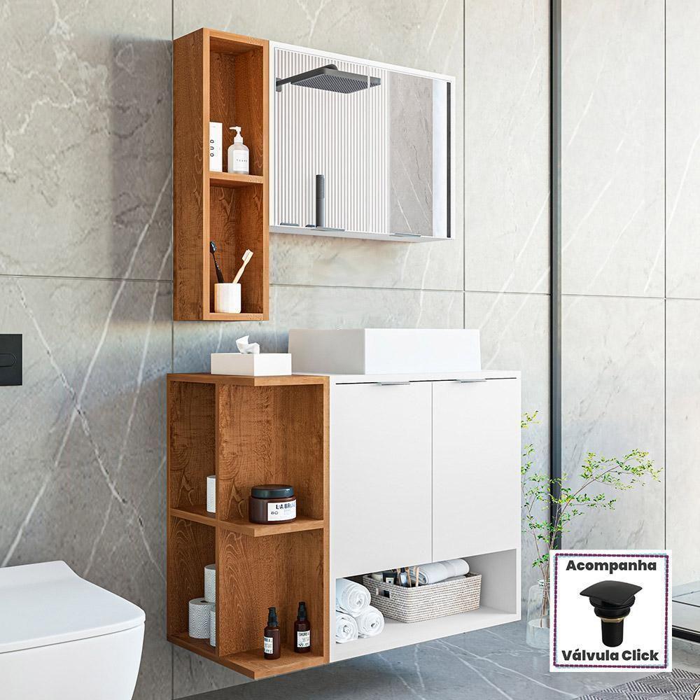 Gabinete Banheiro Star Com Cuba Dalla E Valvula Click Black Branco/naturale Branco/naturale - 2