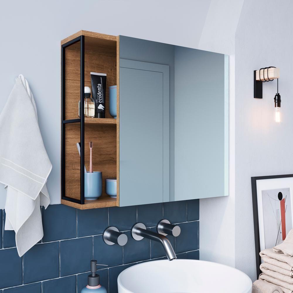 Armario Para Banheiro 60 Cm Com Espelho Preto Mell P1015 Pp Preto Mell - 3