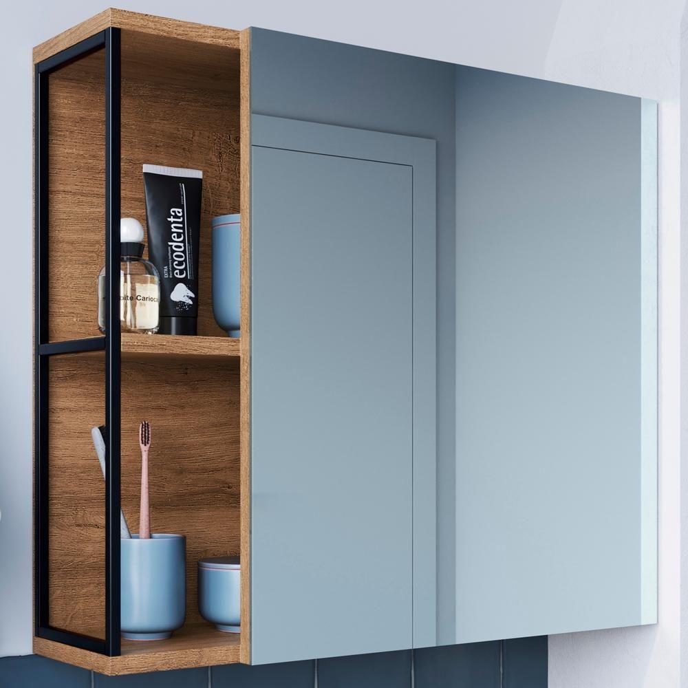 Armario Para Banheiro 60 Cm Com Espelho Preto Mell P1015 Pp Preto Mell - 8