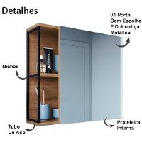 Armario Para Banheiro 60 Cm Com Espelho Preto Mell P1015 Pp Preto Mell - 7