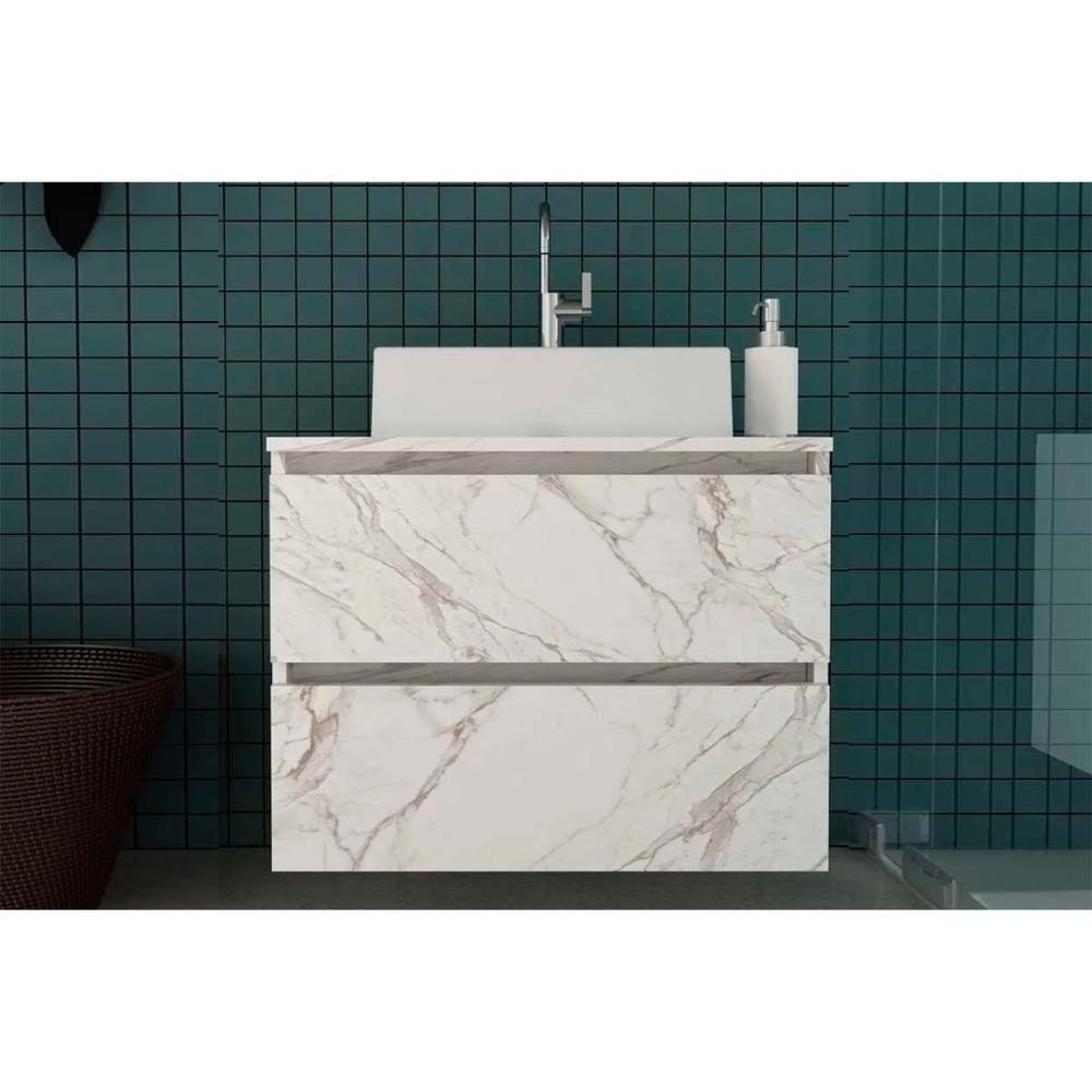 Balcão p/ Banheiro Suspenso BN3607 2 Gavetas cor Mármore Branco - Tecno Mobili - 1