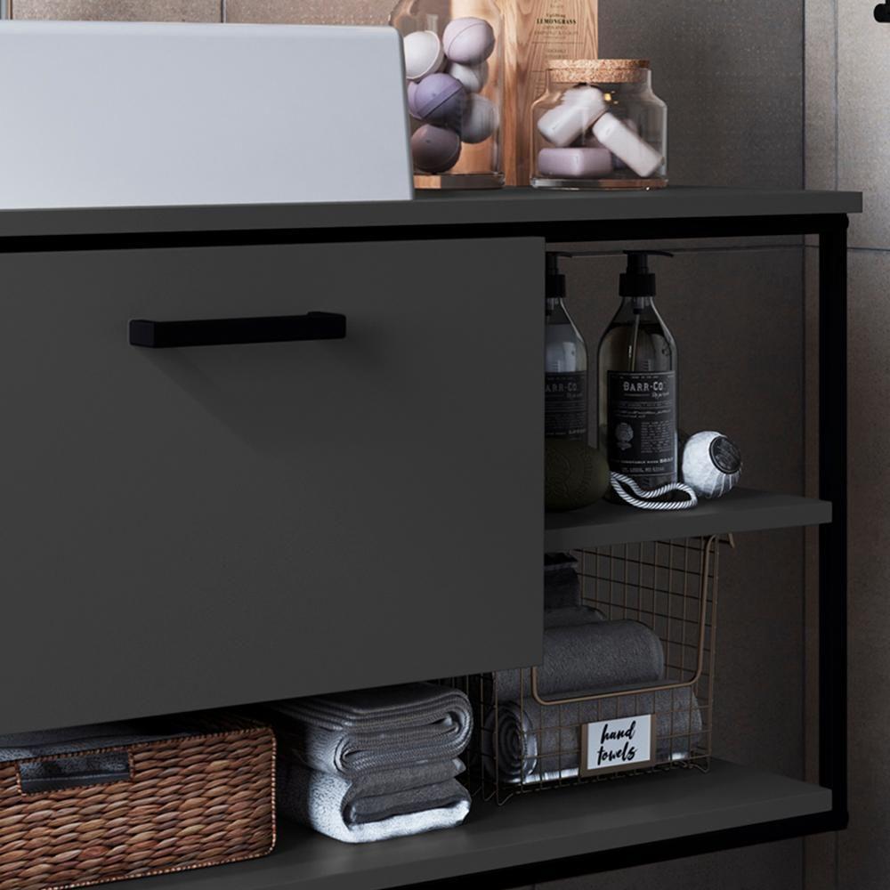 Gabinete Suspenso Banheiro 80 Cm Com Cuba Preto Grafite P1007 Pp Preto Grafite - 5