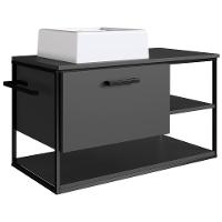Gabinete Suspenso Banheiro 80 Cm Com Cuba Preto Grafite P1007 Pp Preto Grafite - 1