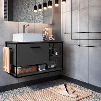 Gabinete Suspenso Banheiro 80 Cm Com Cuba Preto Grafite P1007 Pp Preto Grafite - 3