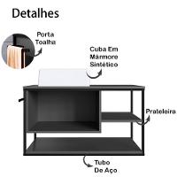 Gabinete Suspenso Banheiro 80 Cm Com Cuba Preto Grafite P1007 Pp Preto Grafite - 8