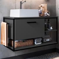 Gabinete Suspenso Banheiro 80 Cm Com Cuba Preto Grafite P1007 Pp Preto Grafite - 9