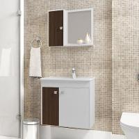 Gabinete Armario Banheiro Munique Com Cuba E Espelheira Branco/nogal Branco/nogal - 1