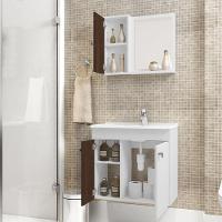 Gabinete Armario Banheiro Munique Com Cuba E Espelheira Branco/nogal Branco/nogal - 3