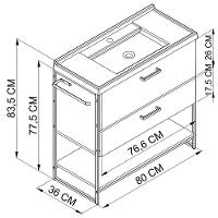 Gabinete Banheiro 80 Cm Com Lavatorio Marmorite Preto Mell P1008 Pp Preto Mell - 13