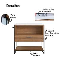 Gabinete Banheiro 80 Cm Com Lavatorio Marmorite Preto Mell P1008 Pp Preto Mell - 15