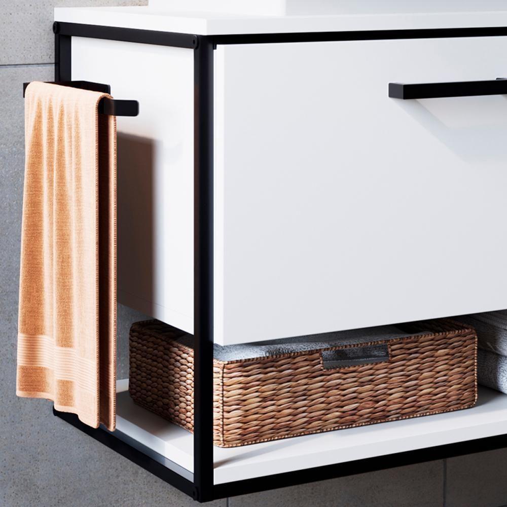 Gabinete Suspenso Banheiro 80 Cm Com Cuba Preto Branco P1007 Pp Preto Branco - 4