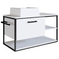 Gabinete Suspenso Banheiro 80 Cm Com Cuba Preto Branco P1007 Pp Preto Branco - 1