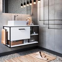 Gabinete Suspenso Banheiro 80 Cm Com Cuba Preto Branco P1007 Pp Preto Branco - 3